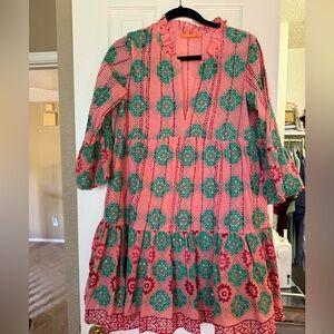 Oliphant Pink and green Ruffled dress